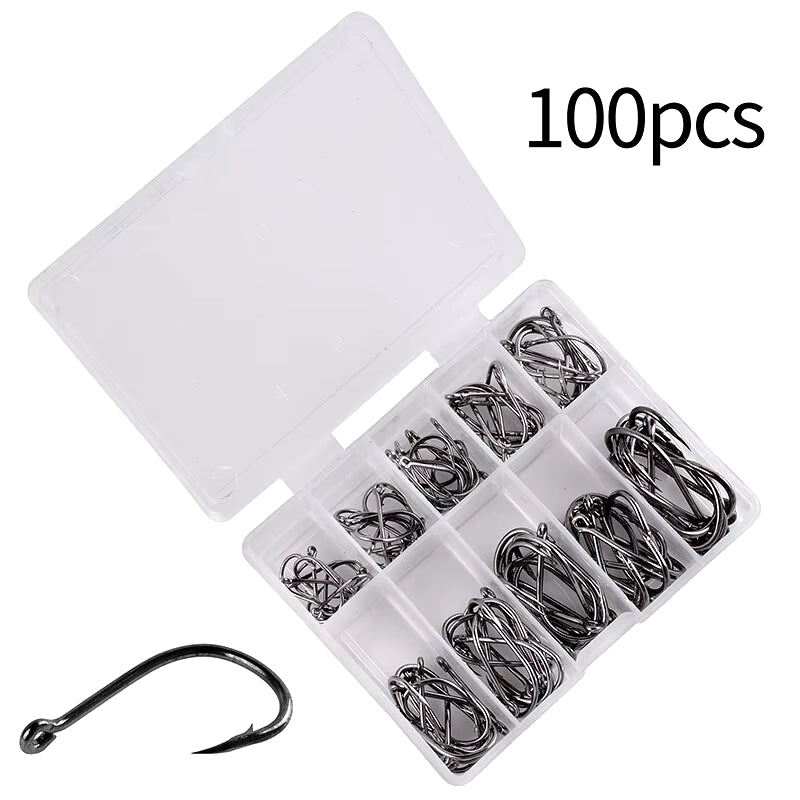 100PCS Fishing Hook with Loop Barbed Crucian Carp Fishing Hook Luyatai Fishing Sea Fishing Hook Set Sea Fishing Accessories